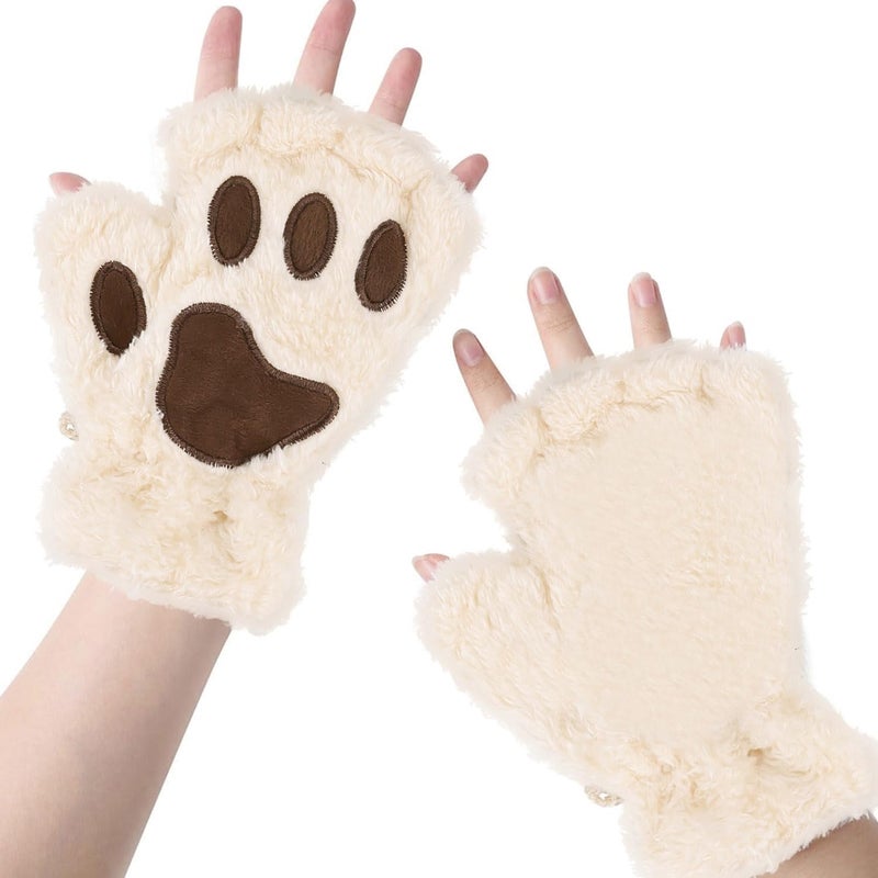 Tiny Chou Cat Paw Gloves for Cosplay Party Halloween Costume Accessories, Winter Fingerless Warm Gloves for Women Girls - Image 1